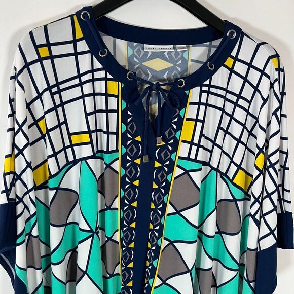 Susan Graver Poncho Kaftan Kimono Top Size XL Bright Colorful Geometric Relaxed‎ - Picture 3 of 11